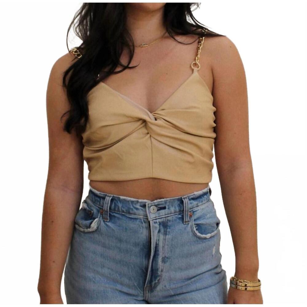 NEW ENDLESS BLU. twisted chain cropped top in nude